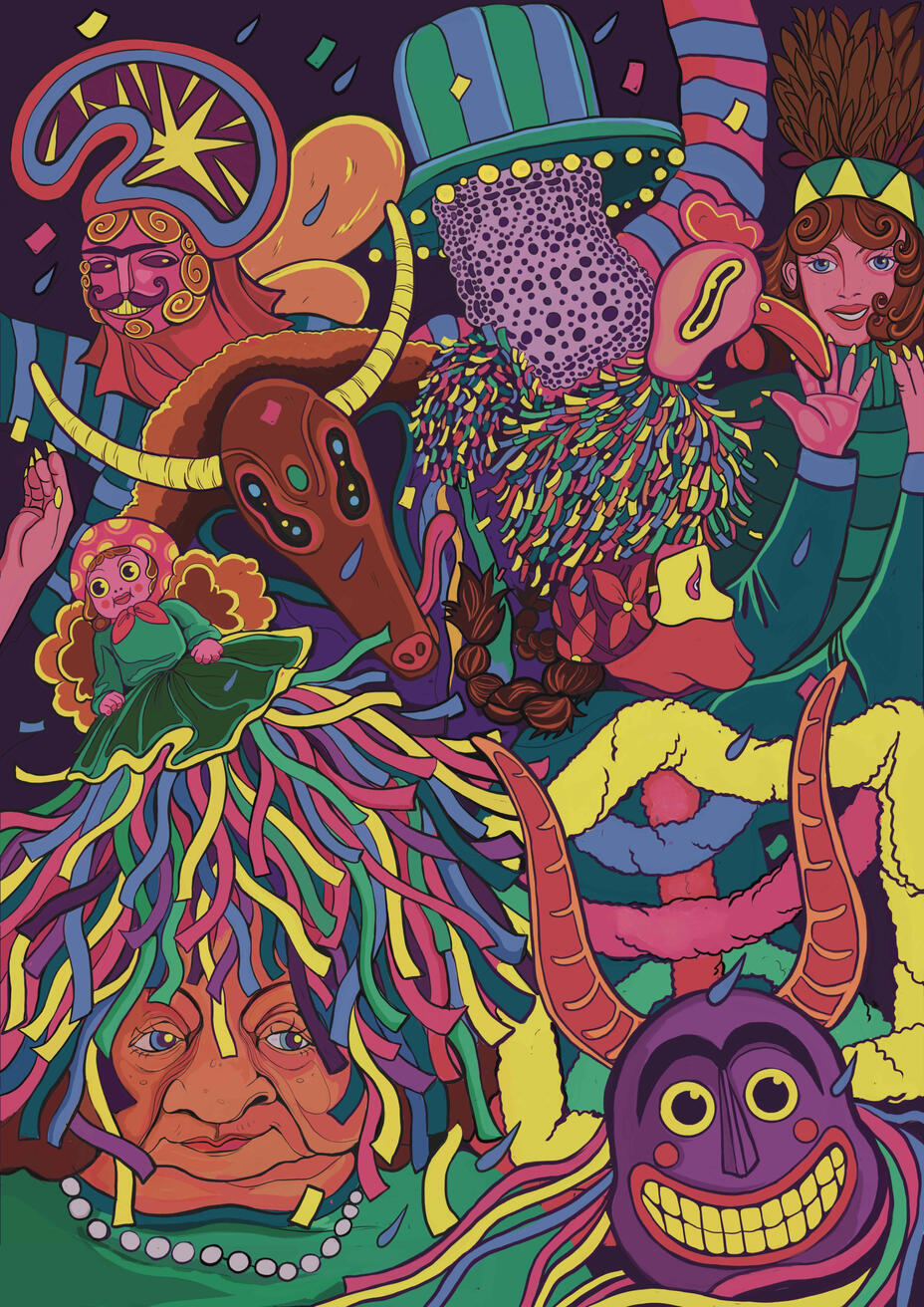 Galician Carnival Fanzine Mini zine exploring Carnival traditions and Galician mythology. A personal project and precursor to a graphic novel I am currently developing. Digital Illustration. 2025. This short sequential comic draws on elements from my childhood and the cultural land